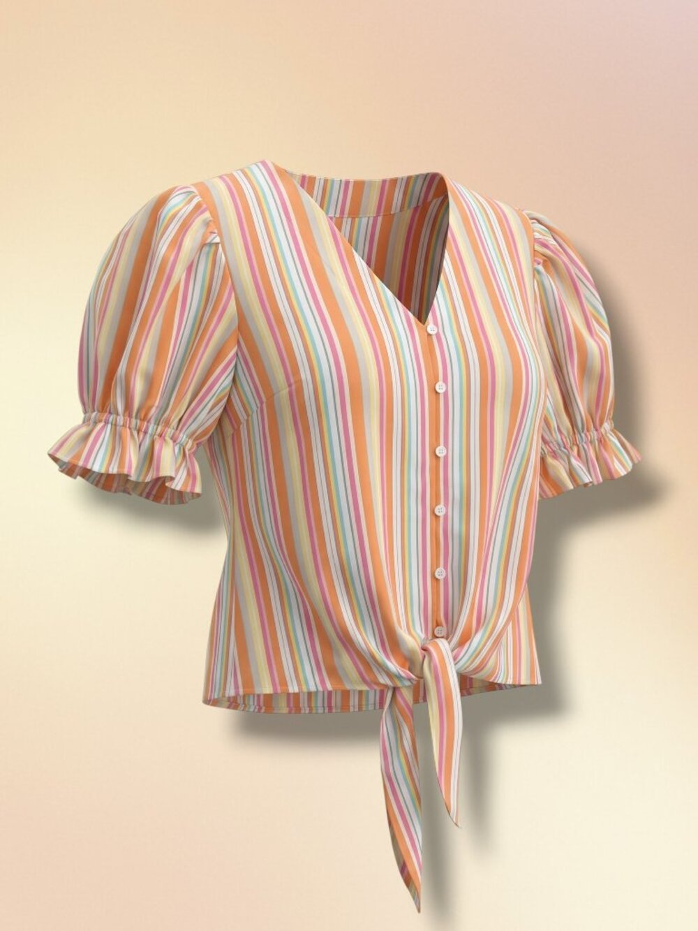 T. Rose Multicolored Pastel Striped Tie Front V-Neck Blouse M